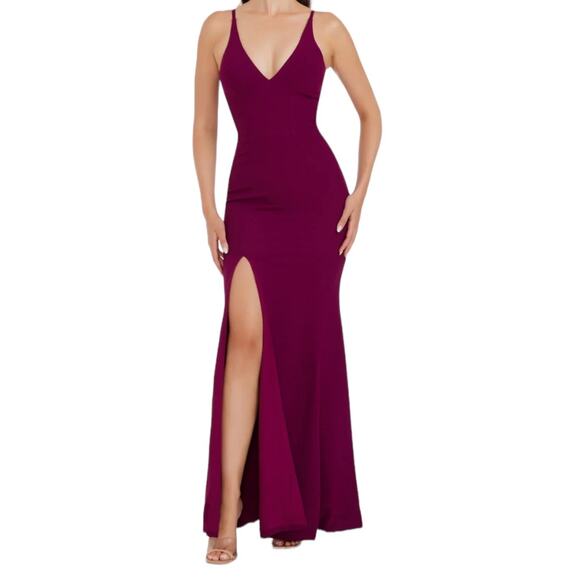 Dress the Population dress Iris Slit crepe gown dark red  Large L - Picture 1 of 6